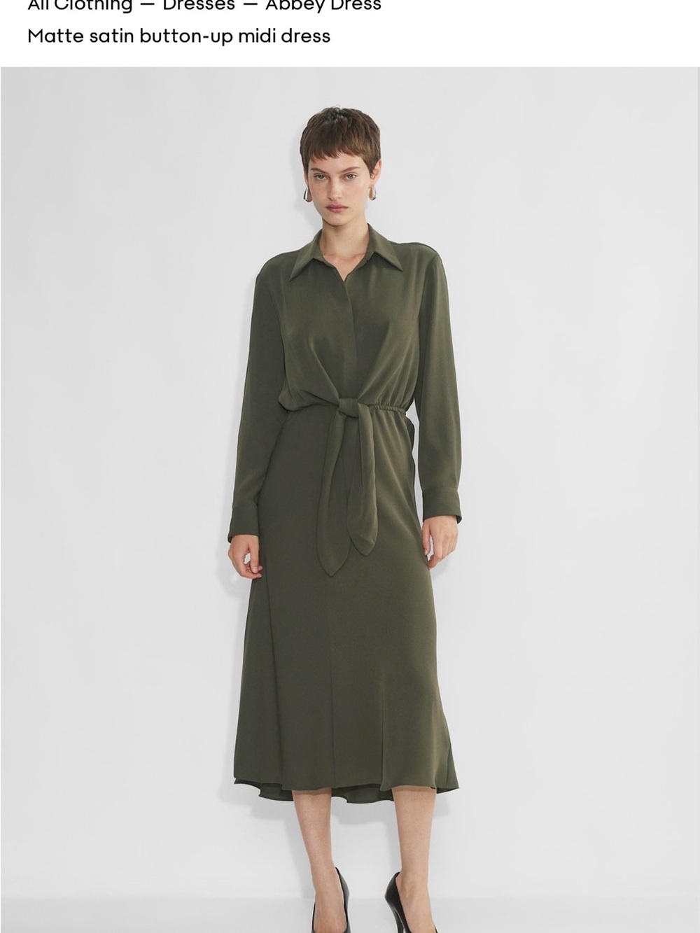 Aritzia Olive Green Midi Shirt Dress with Tie Waist